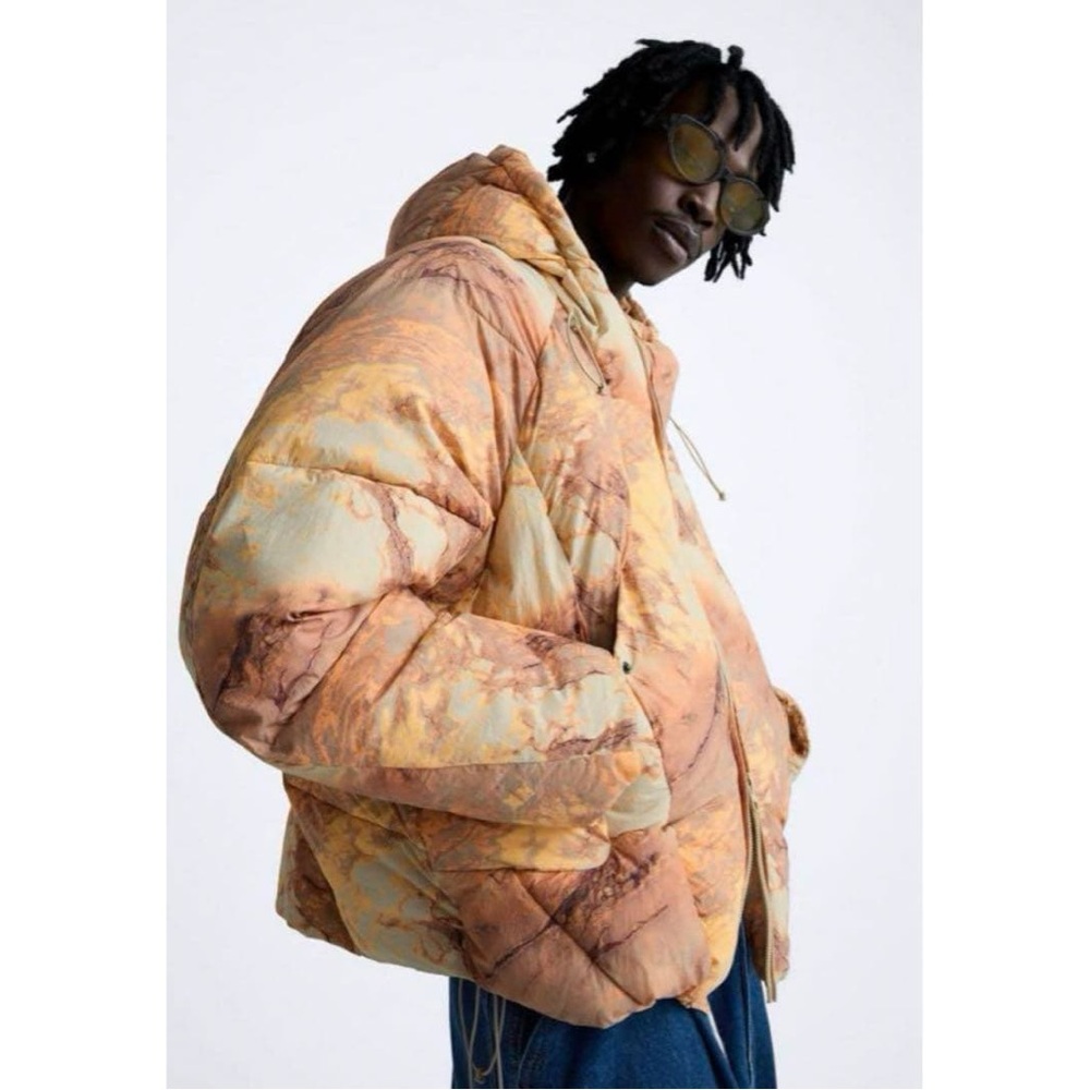 Zara Men Orange Desert Camouflage Puffer Jacket